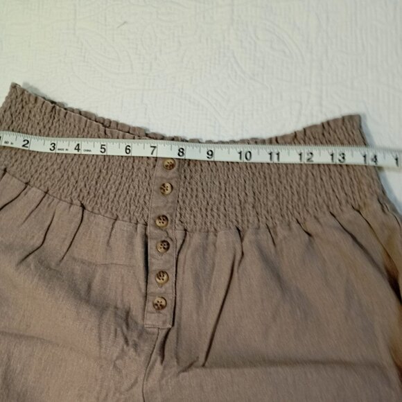 Indigo Rein Pants Wide-Leg Linen-Blend Smocked Waist Womens L Beige - Picture 5 of 7